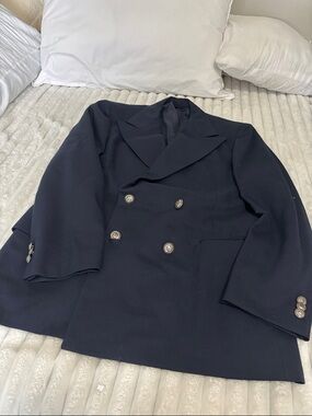 Men's Double-Breasted Navy Peacoat with Decorative Buttons